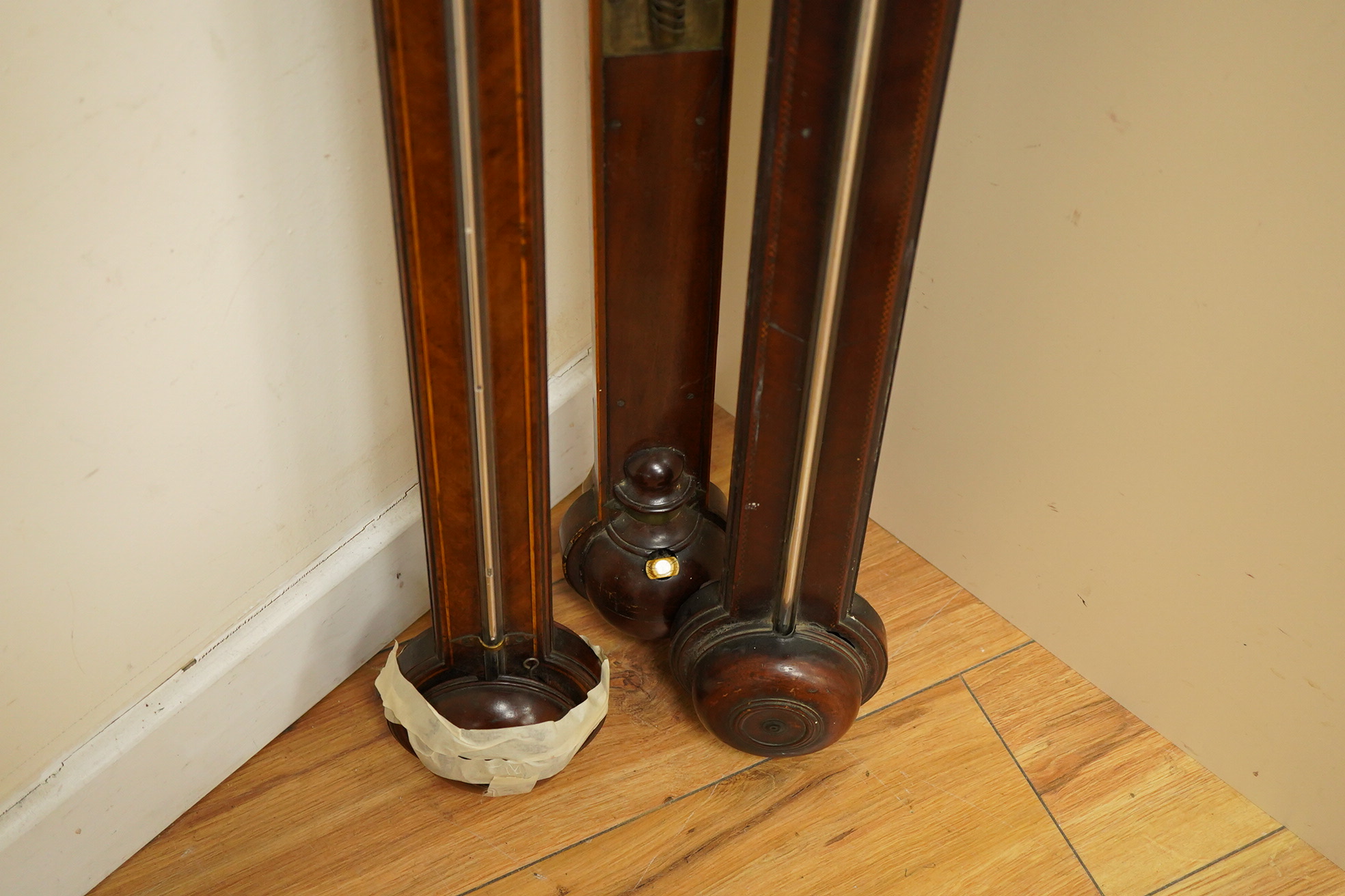 Three 19th century inlaid stick barometers to include one inscribed J. Cetti, London - some damage